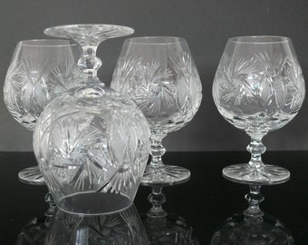 2-4 BOHEMIAN CZECHOSLOVAKIA CRYSTAL Cut Glasses Large Cognac Snifters. Pinwheel . 4 glasses.