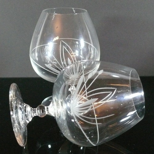 5 BALLOON SNIFTER Crystal Glass Set. Xlarge Mid Century etched design . orders Great for mixed cocktail's .5 snifters