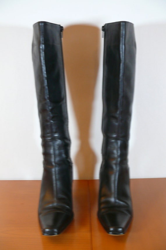37.5EU Chic Vintage ITALIAN BLACK LEATHER Boots, … - image 2