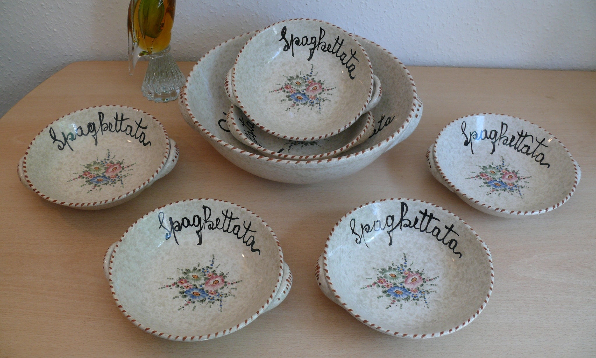 ITALIAN PASTA BOWL Set . Ceramic Pottery Country Cottage Etsy