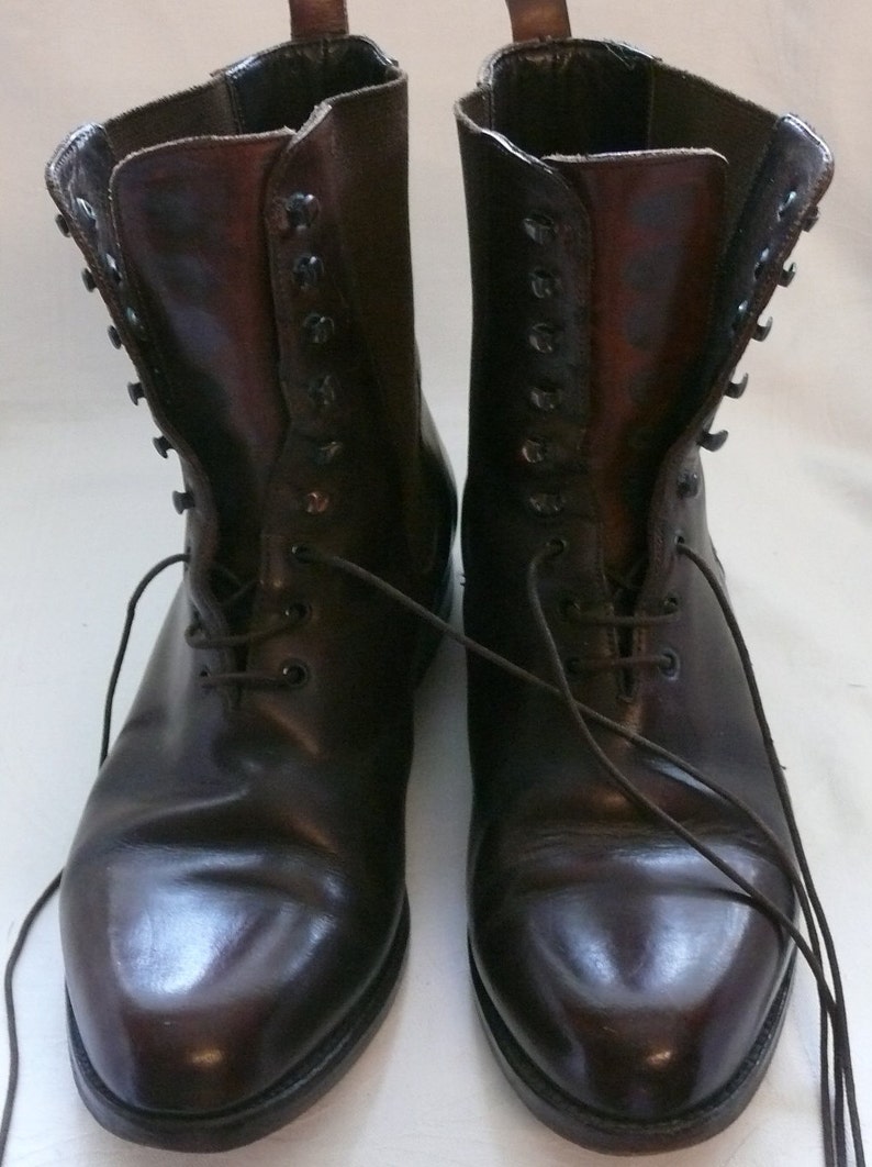 Size 38 Unique Jil Sanders Flat Boots JIL SANDERS Leather Mid Calf Lace Up Dark Brown Boots