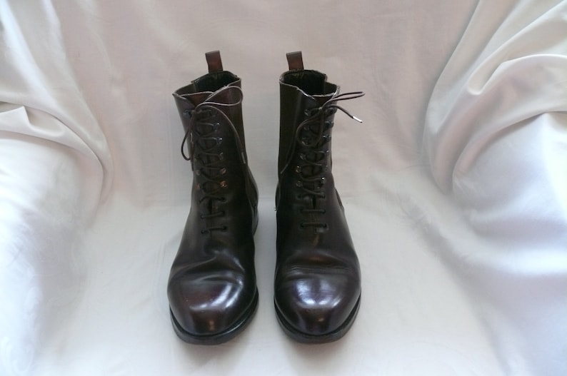 Size 38 Unique Jil Sanders Flat Boots JIL SANDERS Leather Mid Calf Lace Up Dark Brown Boots