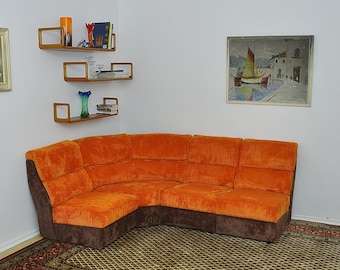 Orange brown corduroy modular sofa, 1970s, 4 pieces