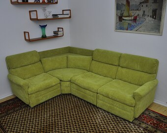 Green Corduroy Modular Corner Sofa, 1970s, Set of 4