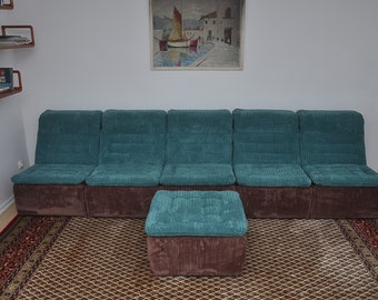 Turquoise brown corduroy modular sofa, 1970s
