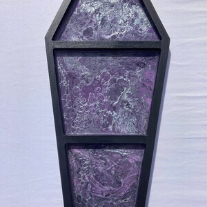 Spooky Coffin Purple Trippy Drippy Acrylic Pour Fluid Painting Wooden Resin Serving Tray Jewelry Holder Fall Home Decor Halloween Wall Art