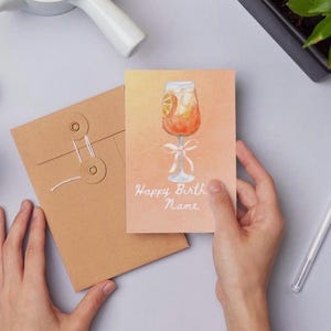 Custom Aperol spritz bow glass cocktail birthday card cottage party girl