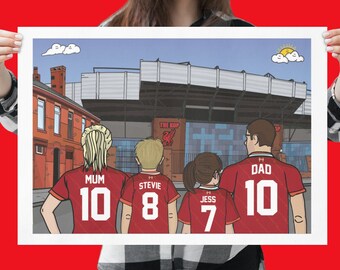 Personalised LIVERPOOL fc custom Family artwork - English EPL Anfield Stadium Football Gift Art Print YNWA