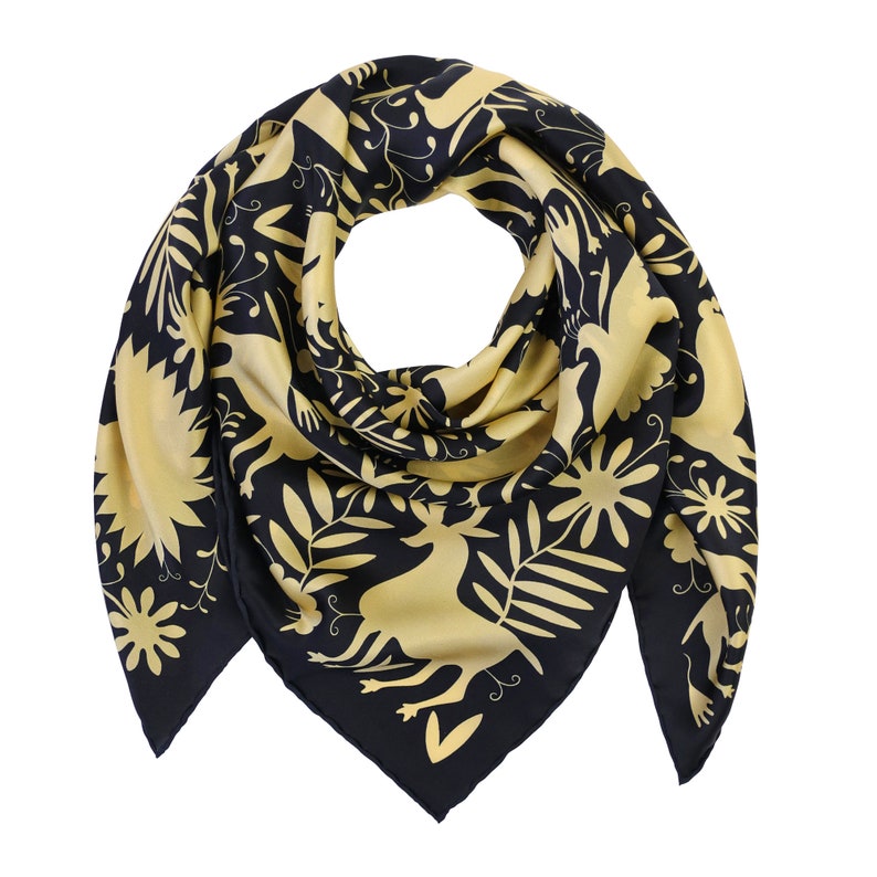 100% Silk Scarf, Satin Scarf, Black & Gold, Foulard Soie, Office Outfits, Headscarf image 5