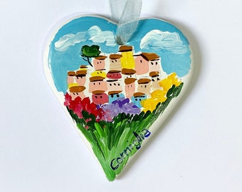 Herz Cinque Terre, Corniglia. Italienisches Landhaus-Keramikornament, personalisiertes Herz mit Ihrem Lieblingsort, Reisegeschenk.