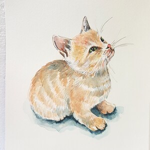 Pittura originale con gattino rosso. Acquerello dipinto a mano 7" x 10" su carta.