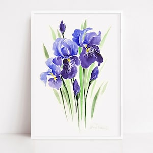 Pittura di IRIS ad acquerello, romantico disegno da arredare la tua casa classica o moderna. Arte della parete della camera soggiorno o sala