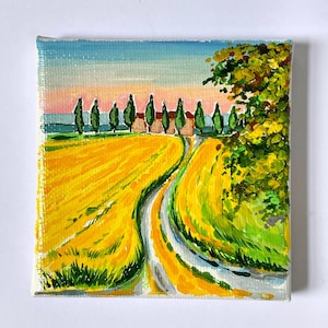 Tuscany painting, little canvas made in Italy. Original art from Italy.