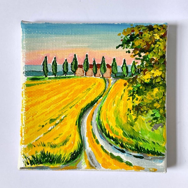 Tuscany painting, little canvas made in Italy. Original art from Italy.