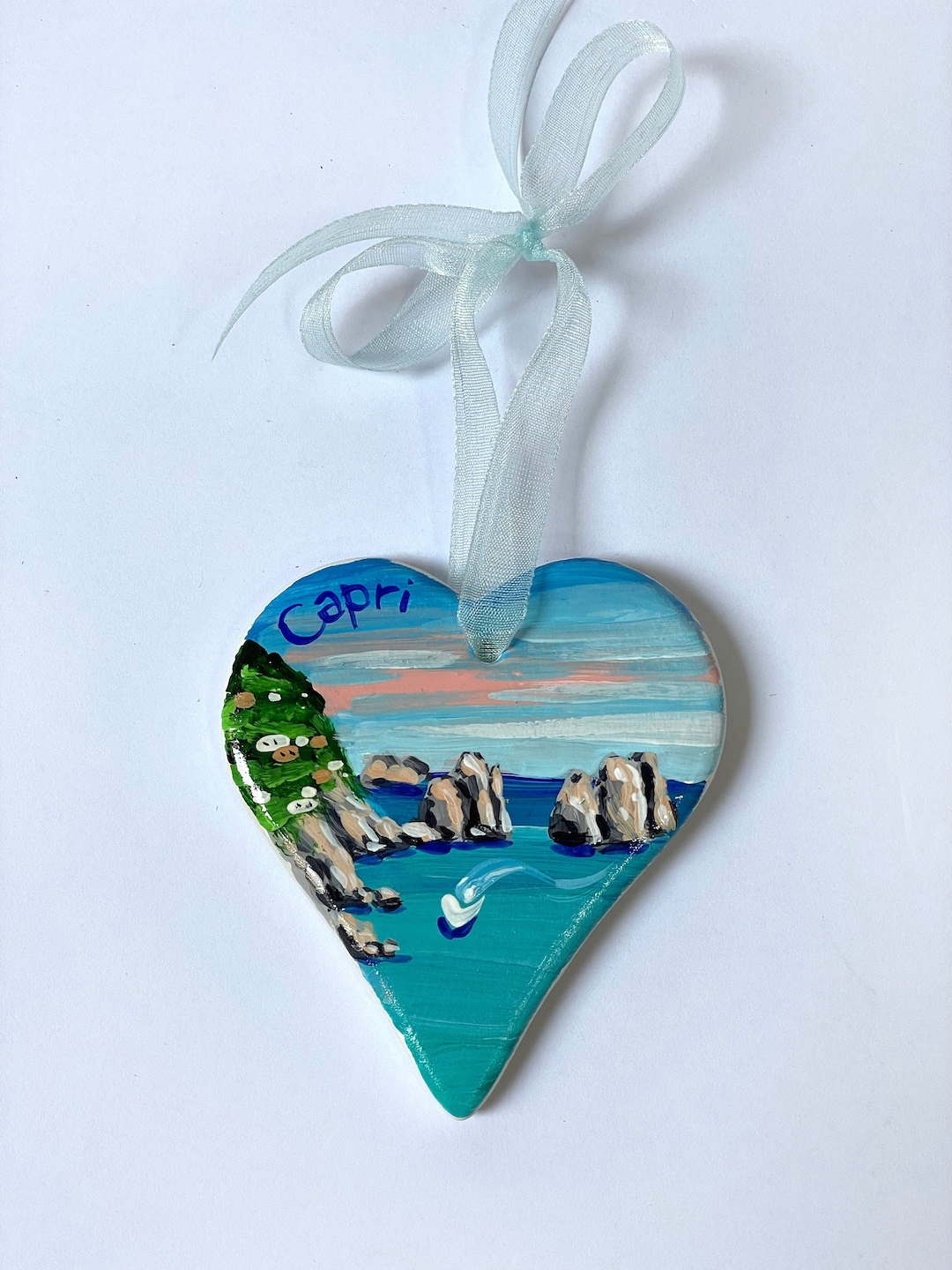 Heart to Hang, Hand Painted Capri Souvenir. Customizable Italian