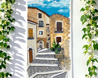 Hand Painted Ceramic Tile – Castel del Monte, Italy | Custom Italian Village Landscape | Personalized Gift | Handmade Wall Decor
