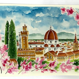 Original-Aquarell von Florenz, hergestellt in Italien. Originalgemälde aus der Toskana. Handbemalt von Sonia Ferrari. Künstlerische Erinnerung an Ihren Urlaub.