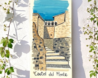 Handbeschilderde keramische tegel – Castel del Monte, Abruzzo | Gepersonaliseerd cadeau | Italiaans landschap | Wanddecoratie