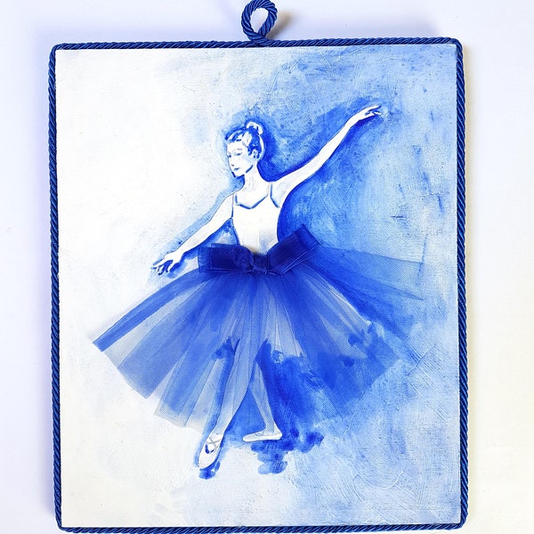 Ballerine en relief avec jupe tutu en tulle. Peinture pour fille danseuse de ballet, cadeau pour adolescente dansante.