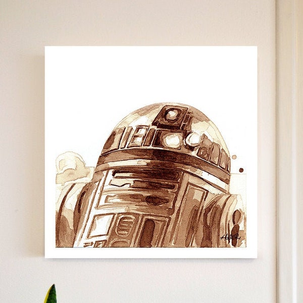 R2D2 - star wars - peinture au café - scanné et imprimé en série limité à 30 exemplaires