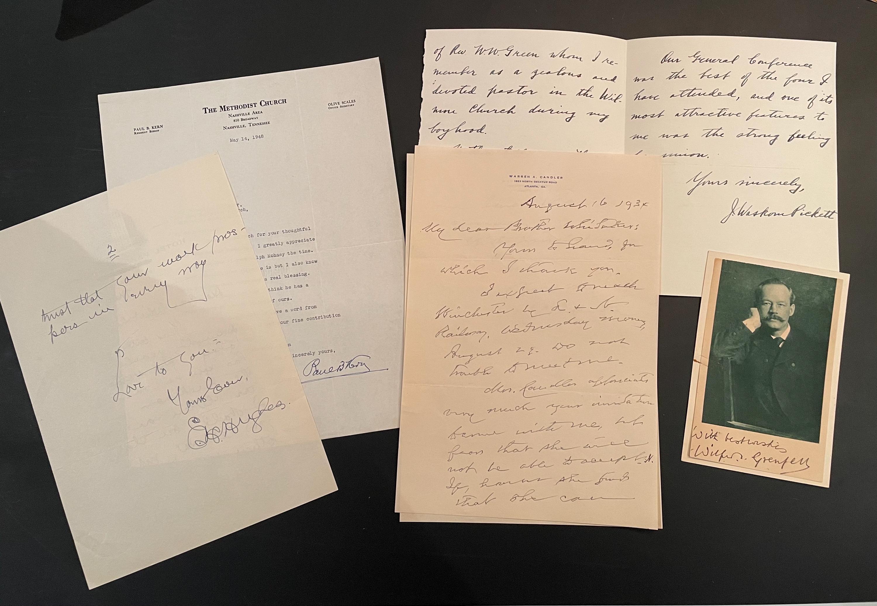 Autographed Document Collection of Methodist Church theologians, photo of Wilfred Greenfell, ALSs of EH Hughes, Warren Candler, etc