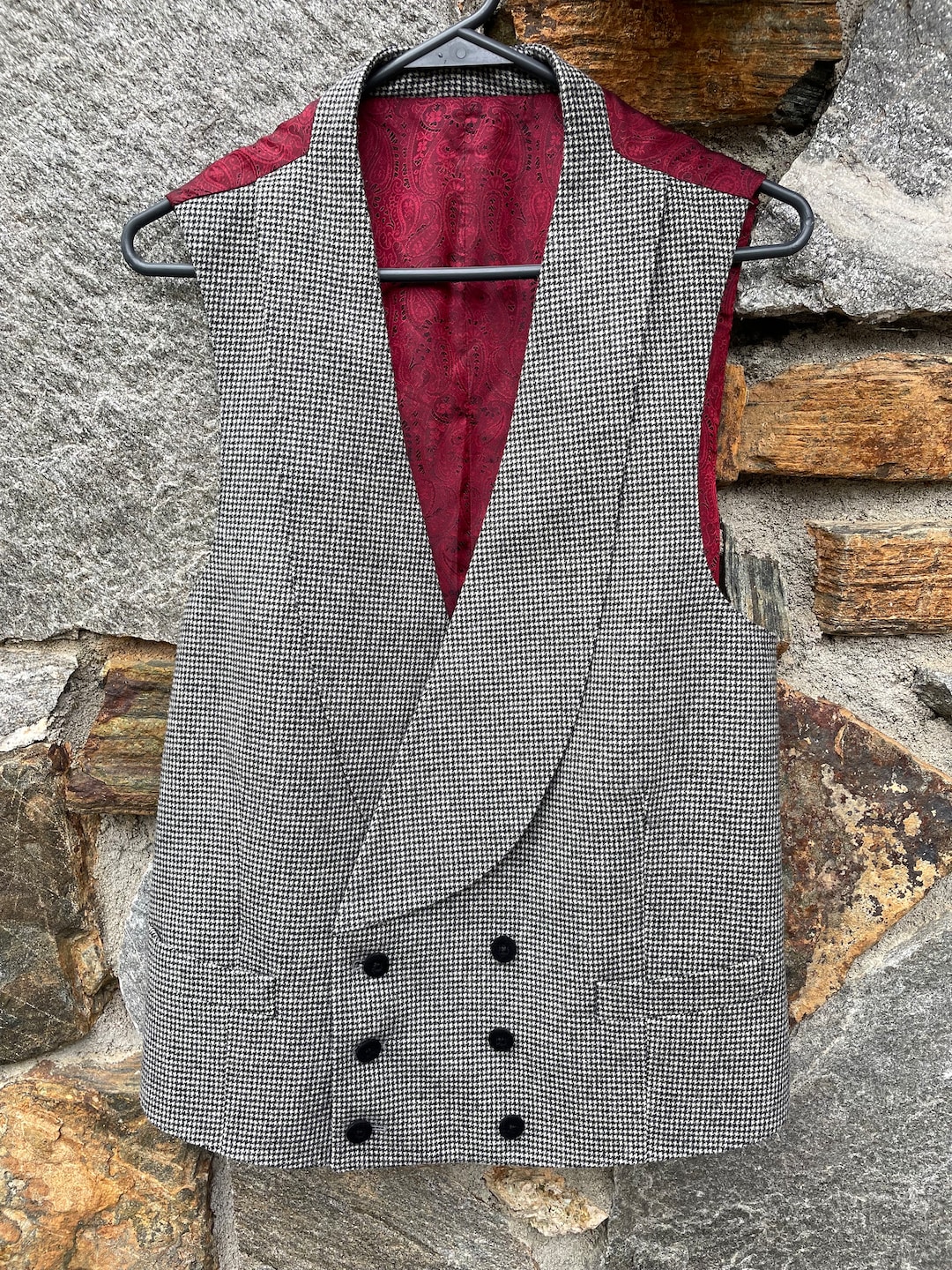 Horseshoe Waistcoat, Black and Grey Genuine Houndstooth Wool Vest