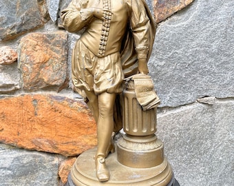 Estatua de figura completa de William Shakespeare, metal antiguo