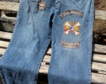 Pantalon Von Dutch Vintage Wide Leg – Taille 38, Coupe Relax, Denim Bleu Ciel, Années 90