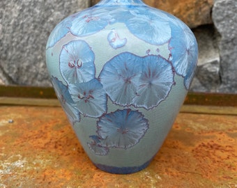 Jon Price signed Porcelain Vase - Blue with Crackle - Crystalline Glaze - Hand Made Pottery - FREE SHIPPING - #B-1451