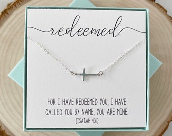 925 Silver Cross Necklace, Dainty Cross Necklace | Sideways Cross Necklace | Christian Gift | Baptism Gift | Sterling Silver Necklace