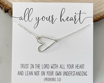 Trust in the Lord | Proverbs 3 5 | Bible Verse Necklace | Christian Gift | Gift for Her | Sterling Silver Necklace with Heart | Silver Heart
