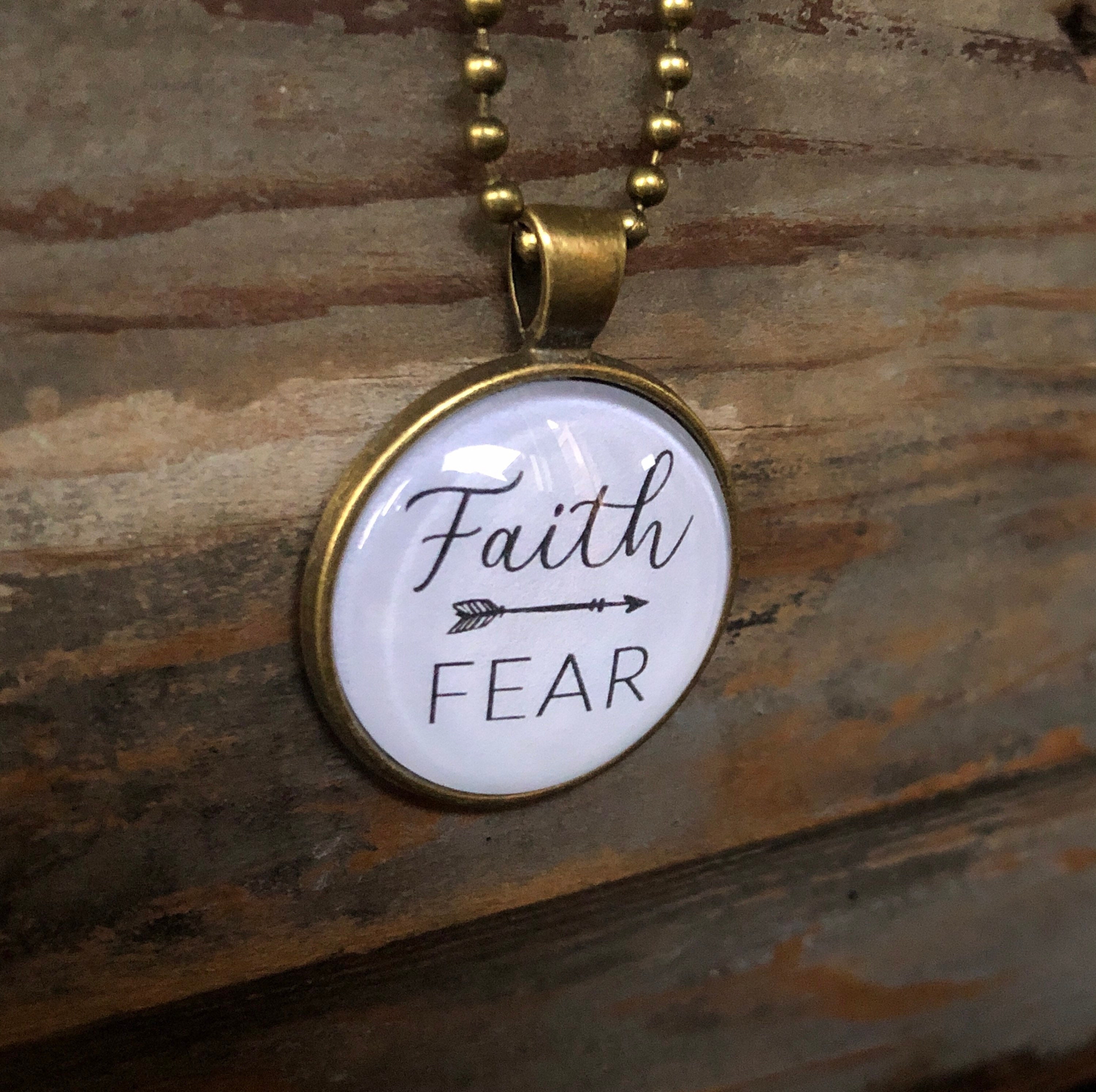 Faith Over Fear Necklace Antique Bronze Glass Pendant Etsy