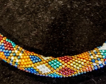 Multi-color Diamond Pattern Necklace / Beaded Rope Necklace / Bead Rope Necklace / Beaded Necklace Rope / Handmade Beadwork Necklace