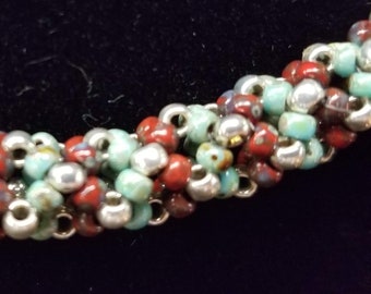 Choker Necklace / Red & Silver Beaded Rope Necklace / Beaded Jewelry / Bead Rope Necklace