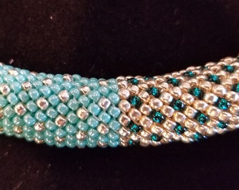 Turquoise Silver Rope Necklace / Beaded Necklace / Necklace Rope / Bead Rope Necklace / Beaded Rope Necklace / Elegant Sophisticated