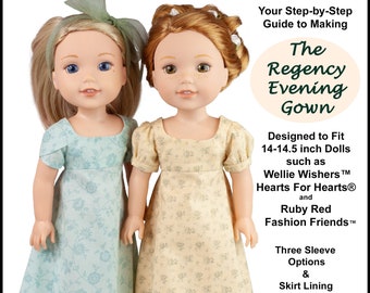 Doll Dress PDF Sewing Pattern ~ Regency Evening Gown Historical Pattern made to Fit 14.5" Dolls such as Wellie Wishers® and RRFF