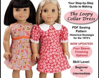 18 inch doll dress pattern ~ The Loopy Collar Dress PDF Sewing Pattern crafted to fit AG Dolls such as American Girl®