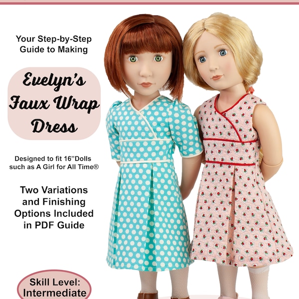 1940's Evelyn's Faux Wrap Dress PDF Sewing Pattern crafted to fit your 16 inch AGAT and BJD dolls such as the A Girl For All Time® doll