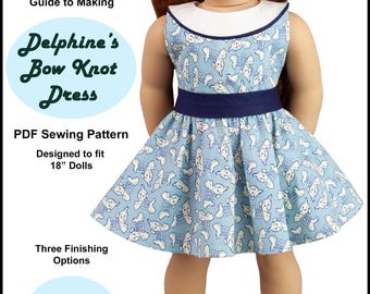 18 inch doll clothes dress pattern ~ Delphine's Bow Knot Dress PDF Sewing Pattern