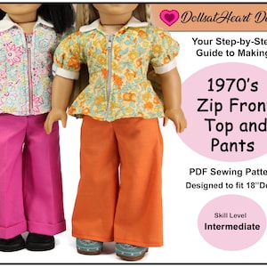 18 inch doll clothes pattern ~ 1970&#39;s Zip Front Top and Pants PDF Sewing Pattern