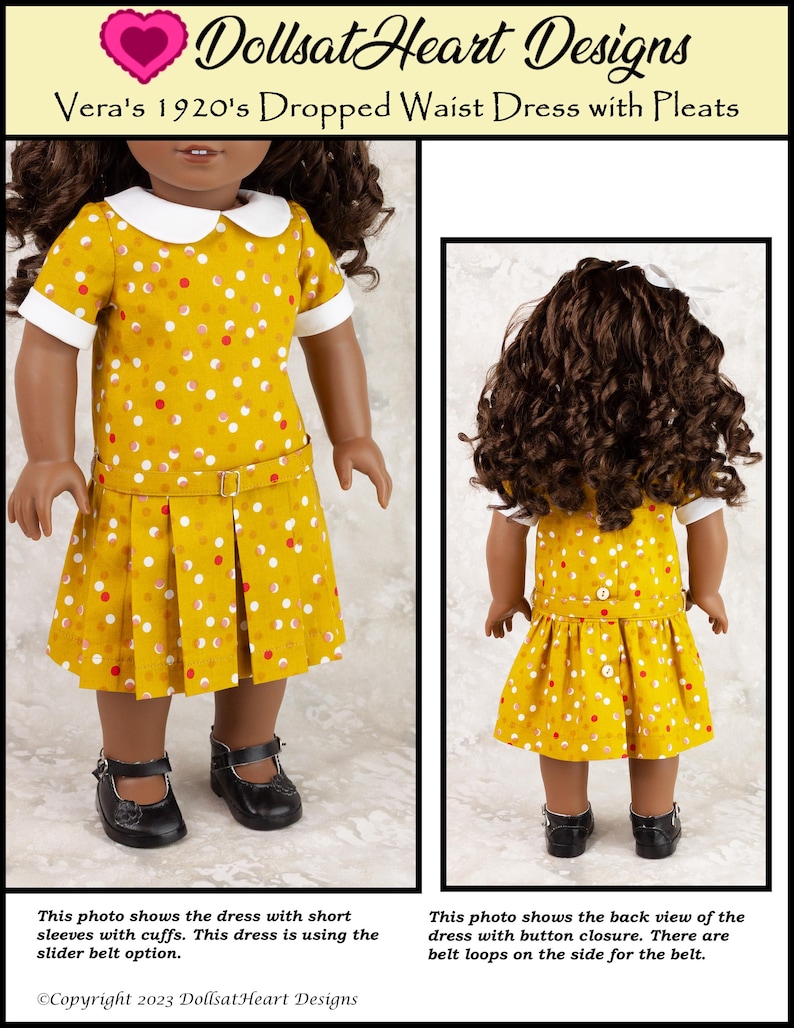 18 inch doll dress pattern ~ Vera's 1920's Dropped Waist Dress with Pleats PDF Sewing Pattern image 3
