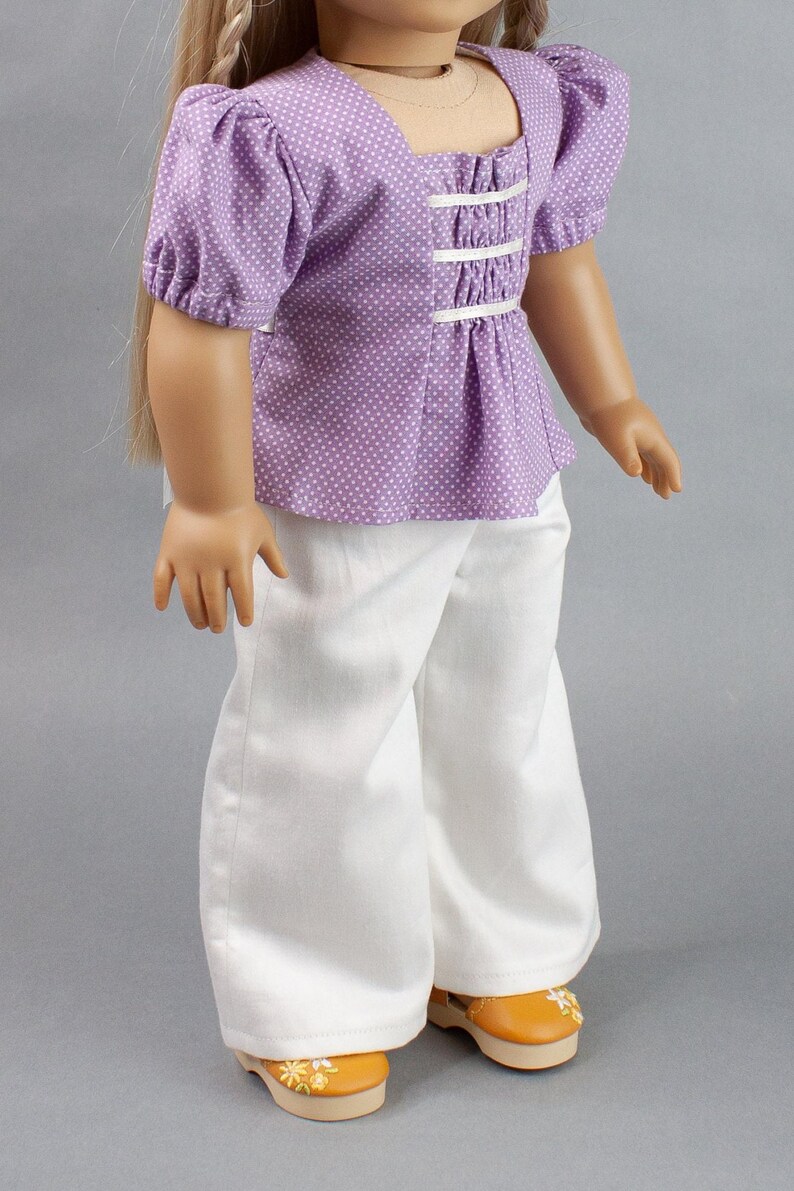 Patrón de costura en PDF para muñeca de 45 cm ~ Top y pantalón con fruncido frontal al estilo de los años 70 imagen 7