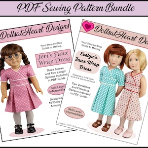 Doll Dress Pattern Bundle ~ 1940&#39;s Faux Wrap Dress PDF Sewing Pattern for 18 inch and 16 inch Dolls