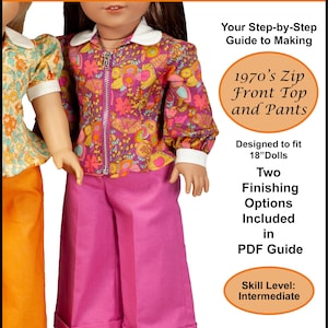Patrón de ropa para muñecas de 18 pulgadas ~ Patrón de costura PDF de pantalones y top con cremallera frontal de los años 70