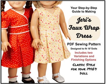 18 Inch Doll Dress PDF Sewing Pattern: 1940s Faux Wrap