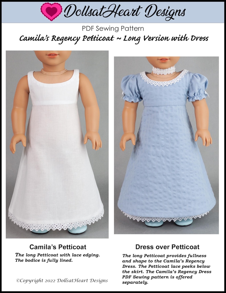 18 inch Doll Pattern ~ Camila’s Regency Petticoat ~ Historical PDF Sewing Pattern image 4