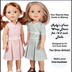 14.5 inch Doll Dress PDF Sewing Pattern ~  Ruby's Faux Wrap Dress made to Fit 14.5" Dolls