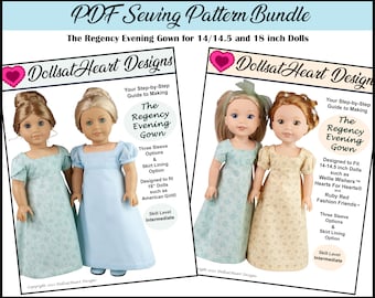 PDF Pattern Bundle - Regency Evening Gown Historical PDF Sewing Patterns designed to fit your 14, 14.5, and 18 inch dolls