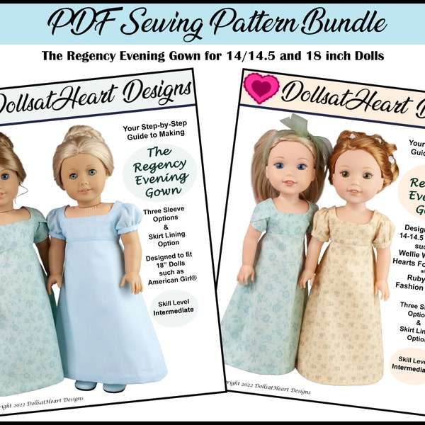 PDF Pattern Bundle - Regency Evening Gown Historical PDF Sewing Patterns designed to fit your 14, 14.5, and 18 inch dolls