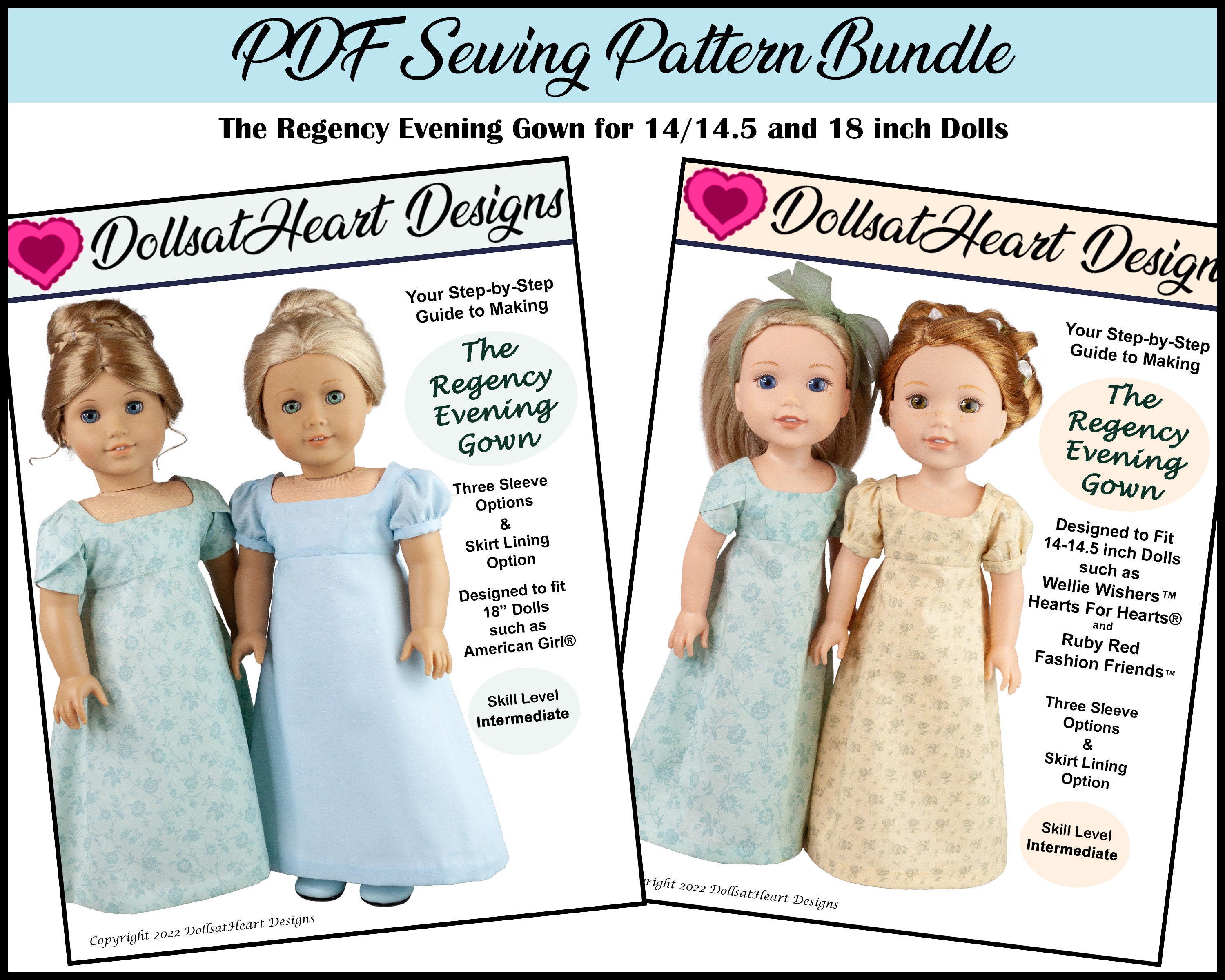 PDF Pattern Bundle Regency Evening Gown Historical PDF Sewing Patterns  Designed to Fit Your 14, 14.5, and 18 Inch Dolls - Etsy